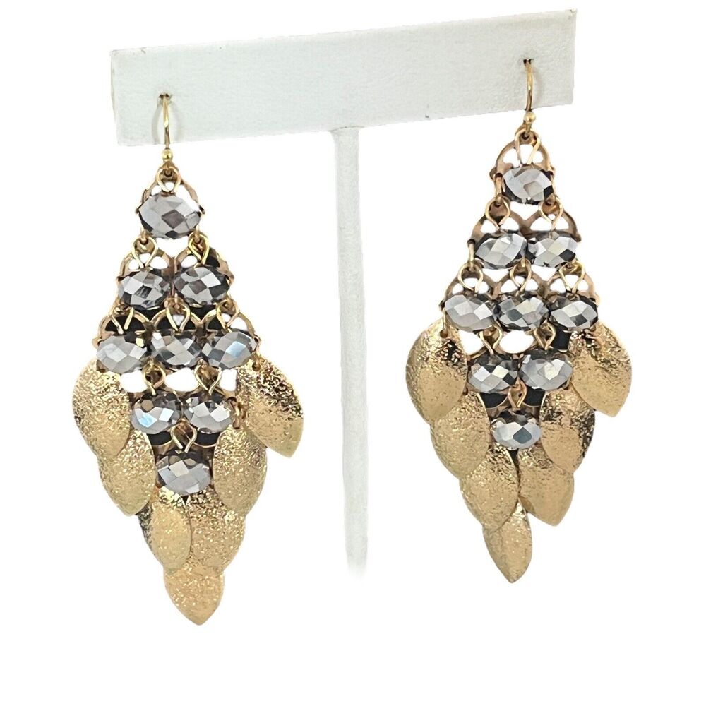 New Chandelier Earrings Gold Tone Faceted Beads  Dangle Drop - 5A
